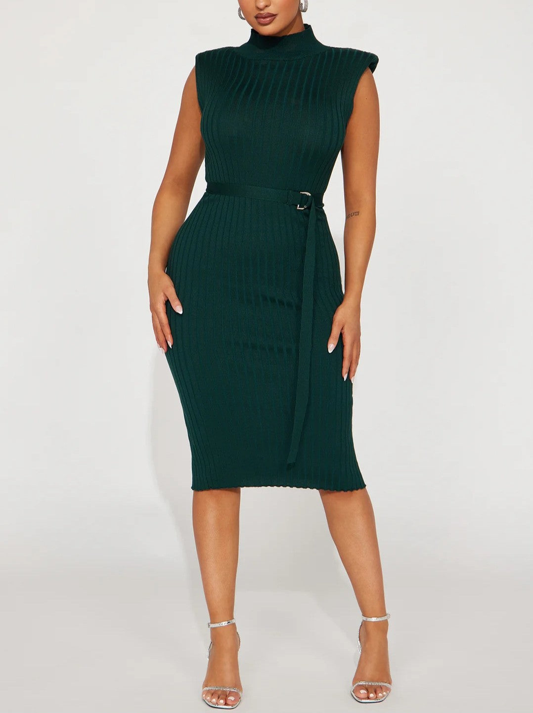 Money Moves Only Mock Neck Midi Dress - Green
