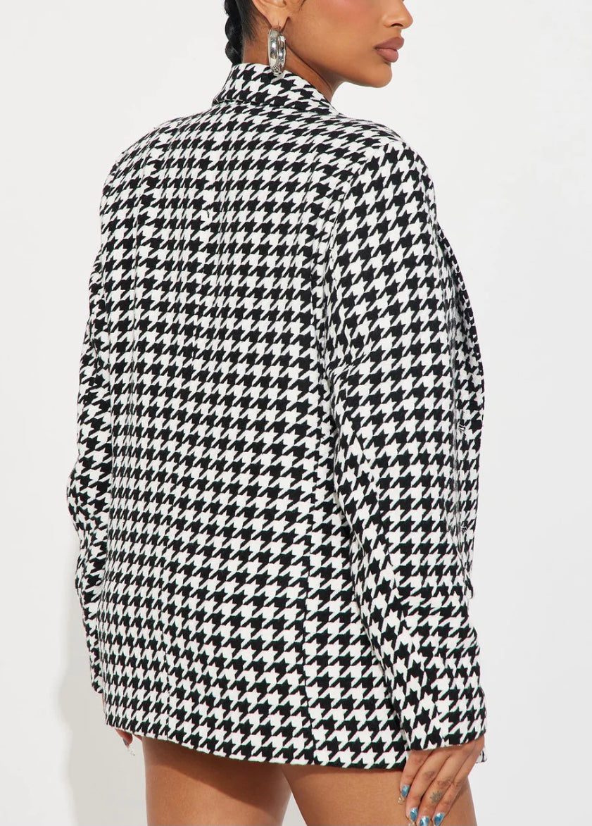 Call the Shots Houndstooth Blazer - Black/White