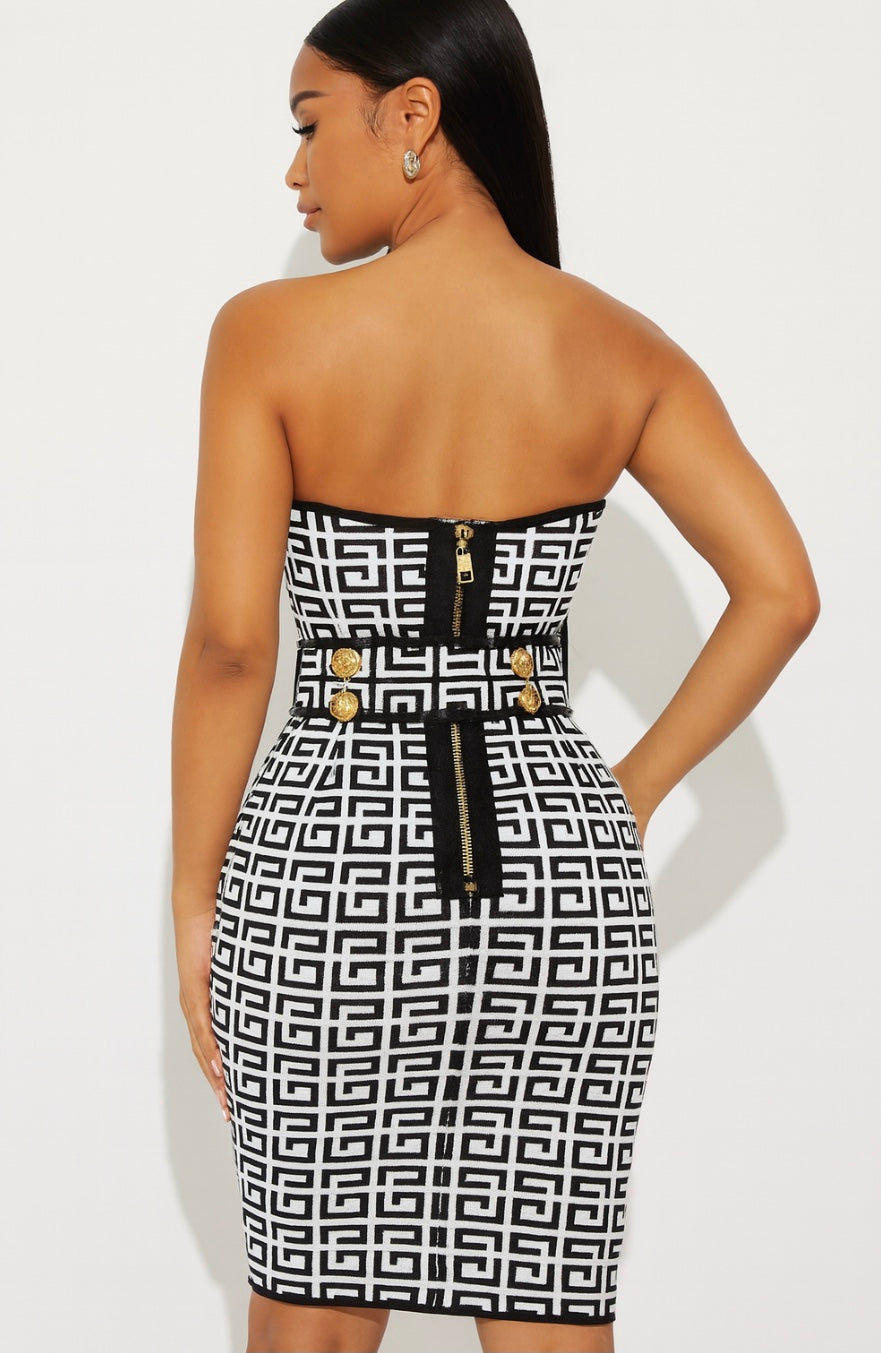 Monochrome Muse Strapless Dress - Luxe Edition - Black/White