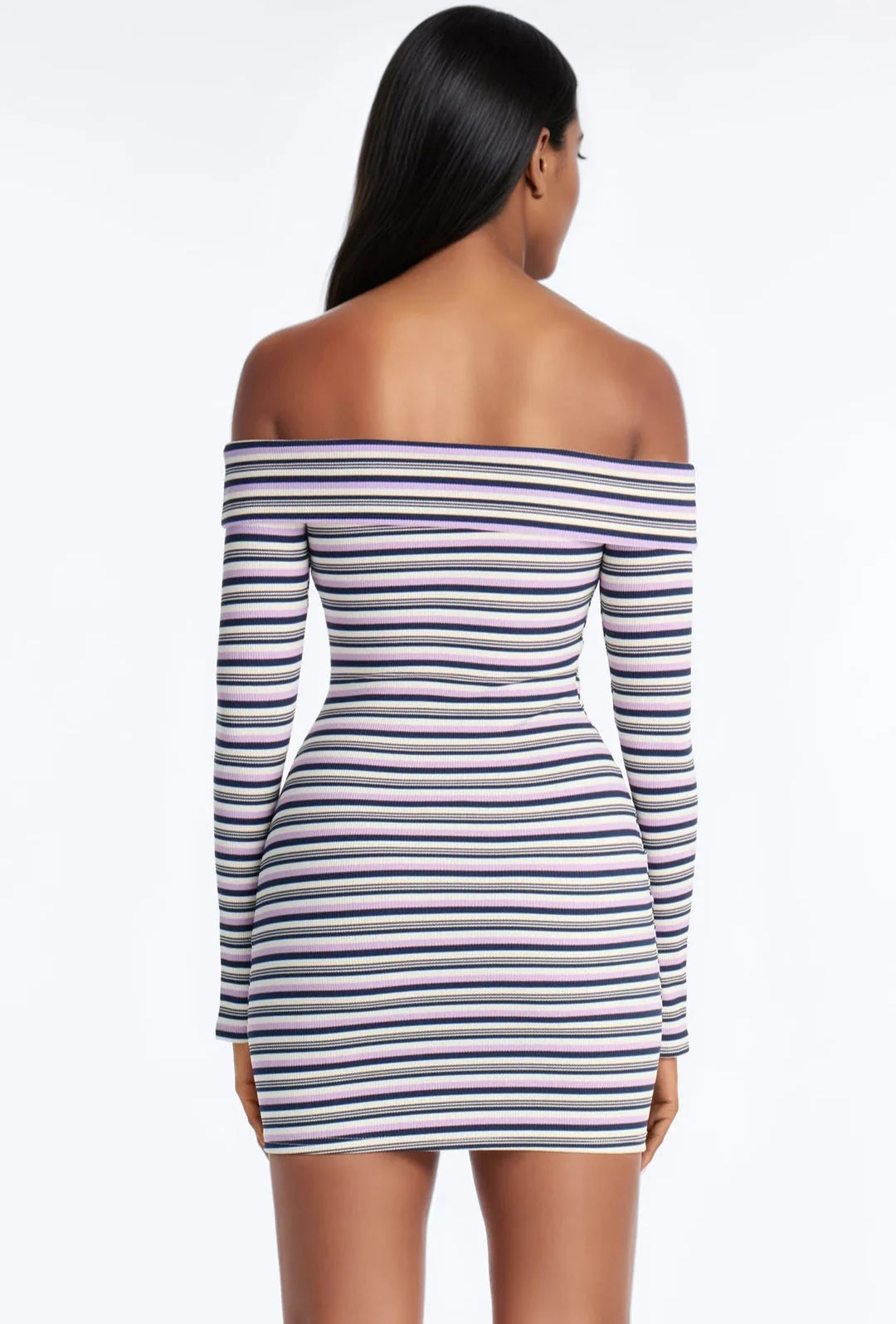 Cool Girl Energy Striped Ribbed Mini Dress - Lavender/Combo