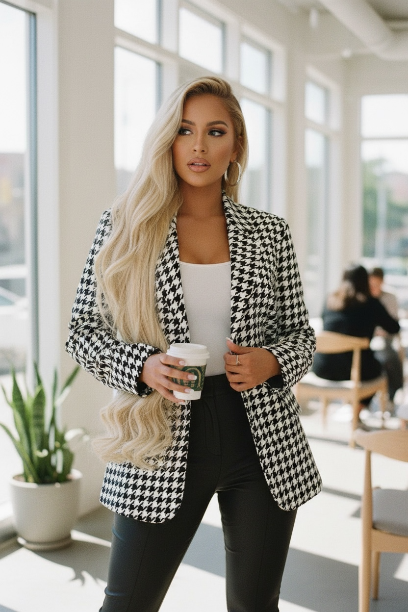 Call the Shots Houndstooth Blazer - Black/White