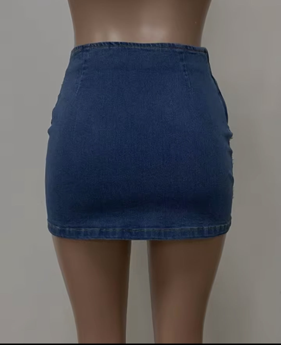 Diamond Lattice Pearl-Trim Denim Mini Skirt - Blue