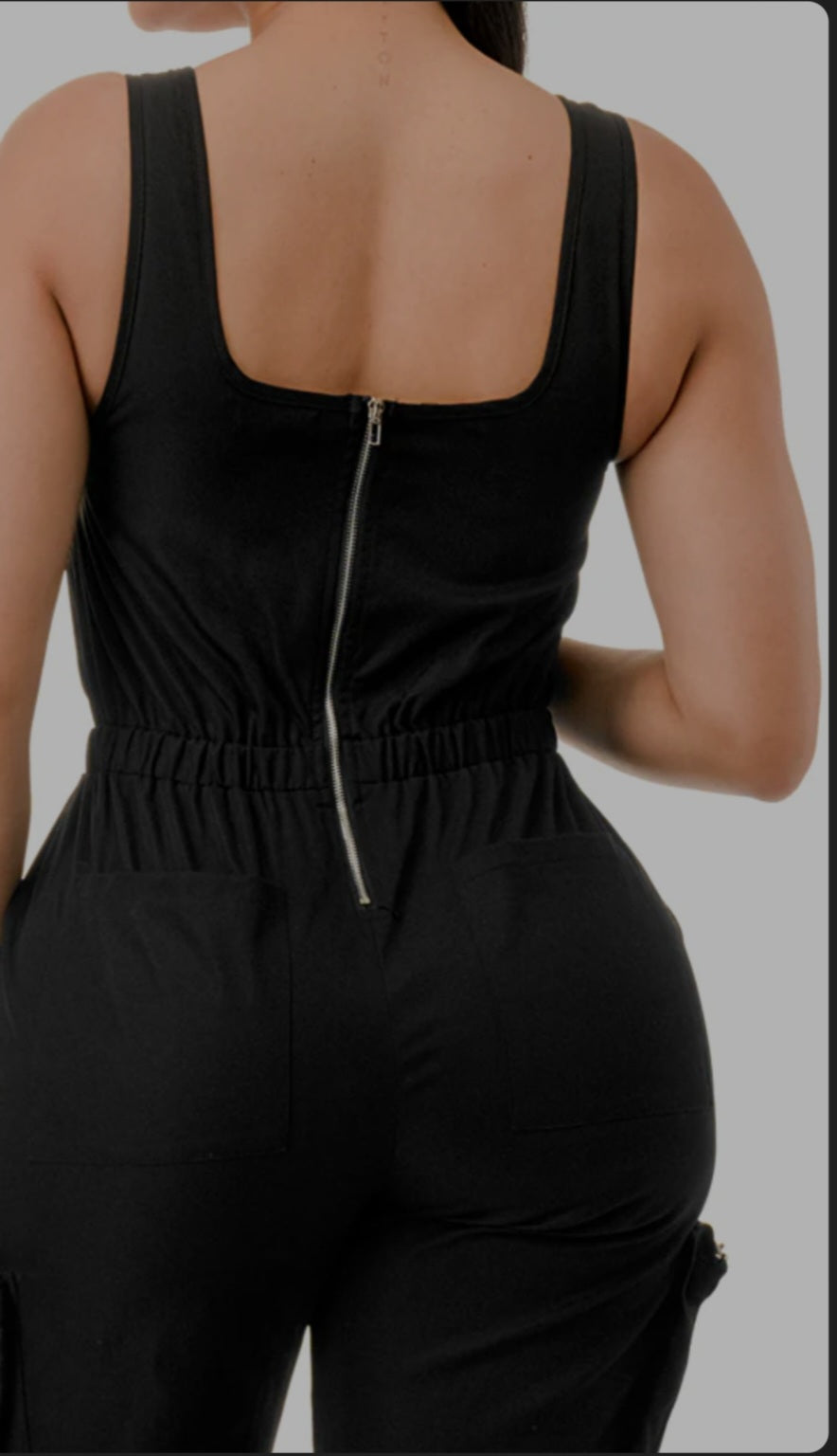 Luxe Cargo Linen Jumpsuit - Black