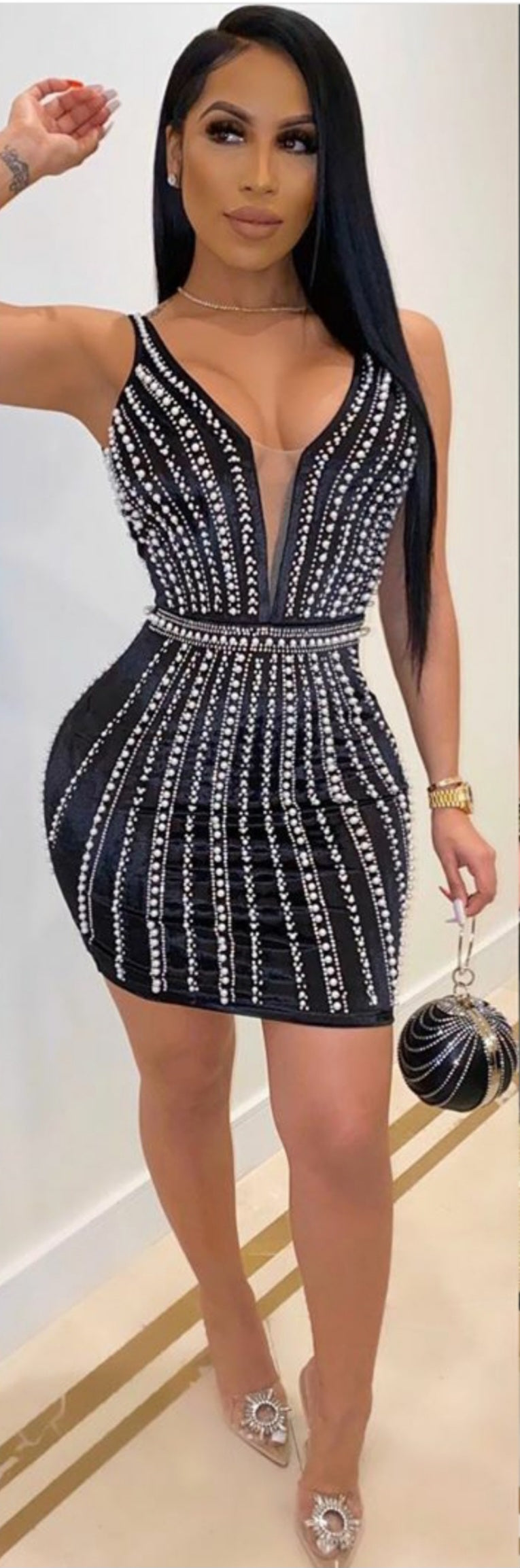 Pearl Drip After Dark Preloved Mini Dress - Black