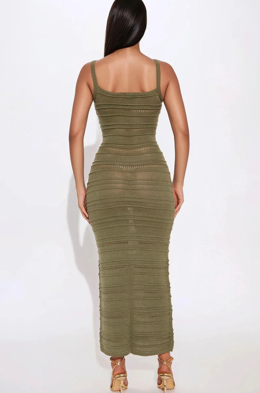 Cozy Curves High Neck Sweater Maxi Dress - Olive