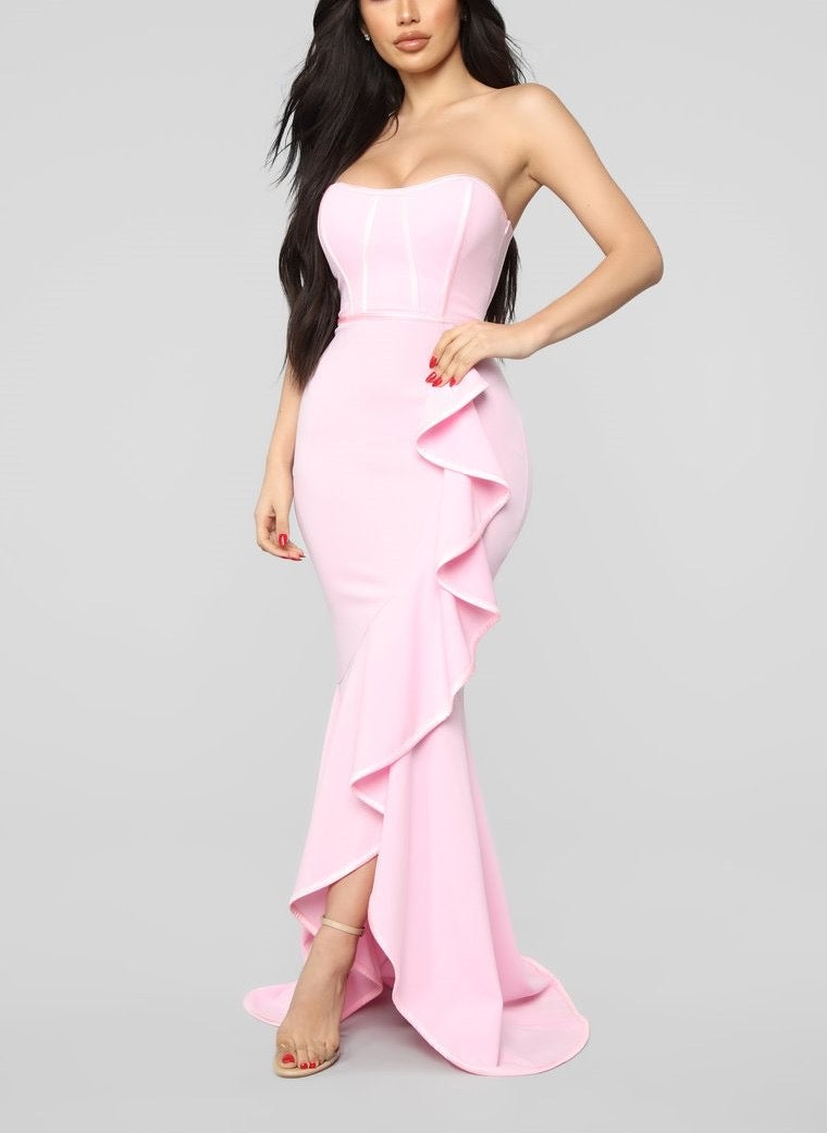 Pretty in Pink Corset Ruffle Maxi Dress - Candy Pink