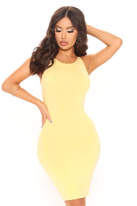 Lemon Zest Baddie Curve-Hugging Sleeveless Dress - Yellow