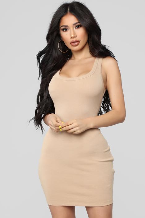 Calling All The Boys Tank Dress - Nude