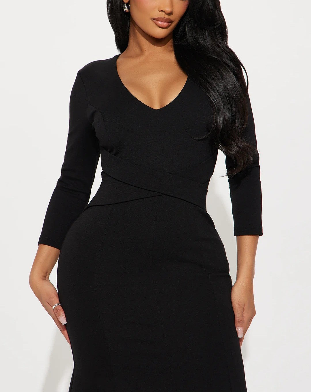 Blackout Elegance Mermaid Midi Dress - Black