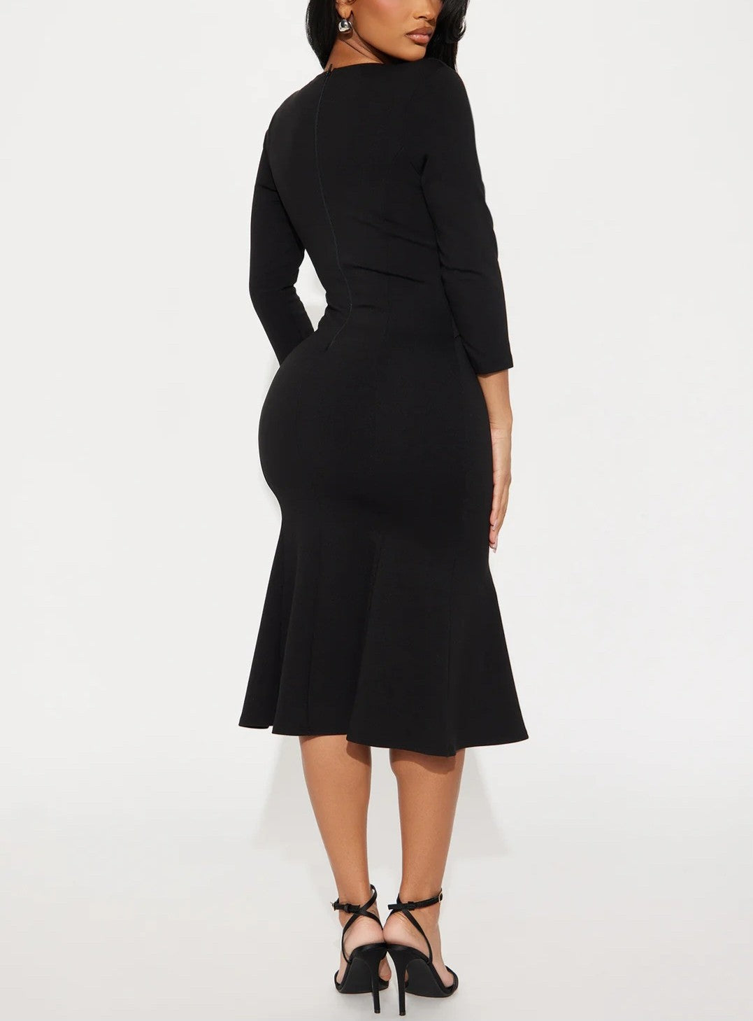 Blackout Elegance Mermaid Midi Dress - Black