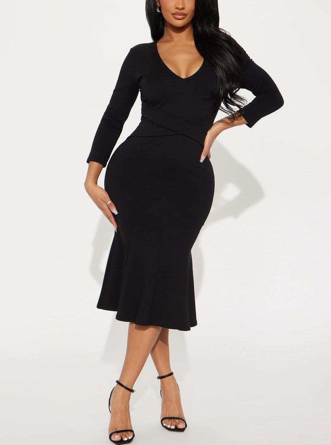 Blackout Elegance Mermaid Midi Dress - Black