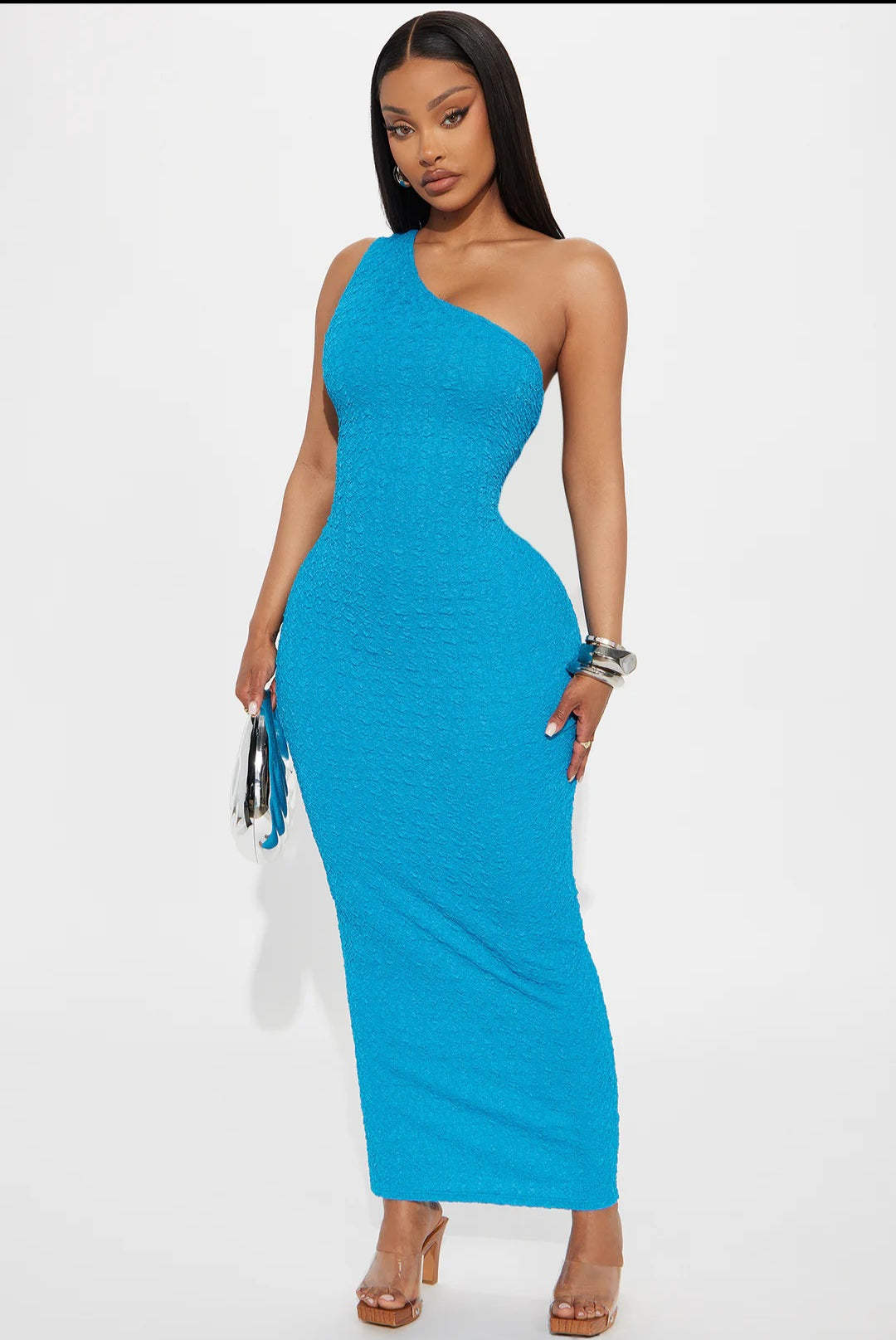 Electric Allure Textured Maxi Dress - Light Blue