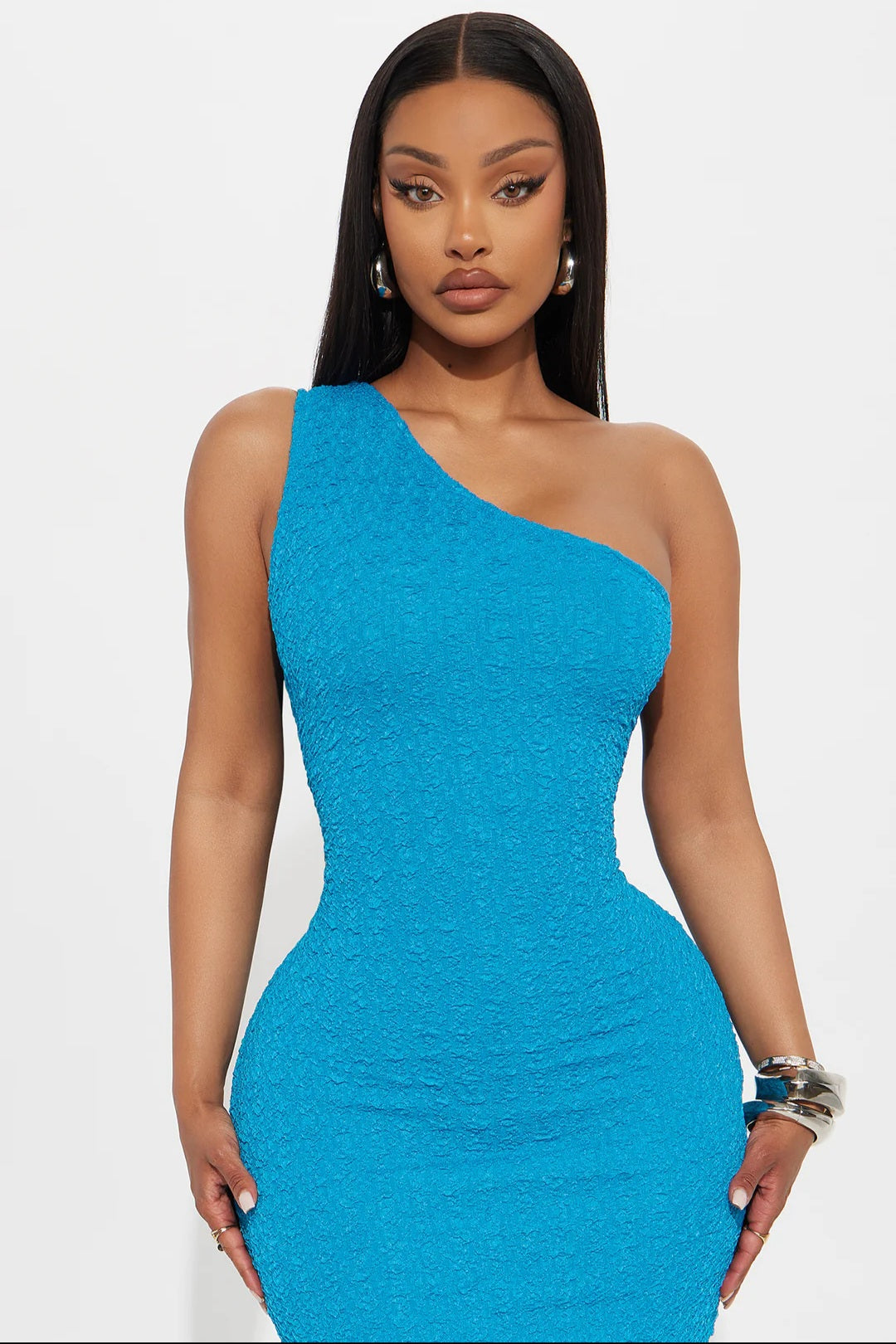 Electric Allure Textured Maxi Dress - Light Blue