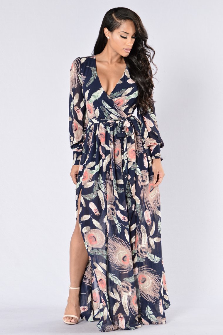Peacock Fantasy Edition Bold Maxi Dress - Navy/Combo