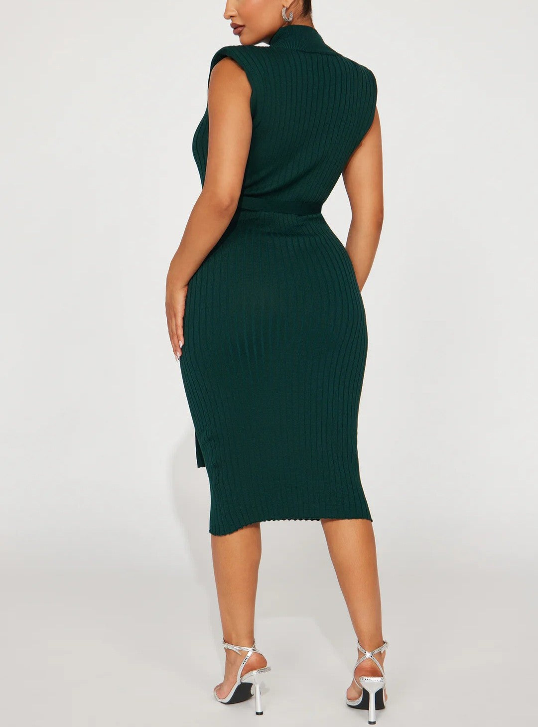 Money Moves Only Mock Neck Midi Dress - Green