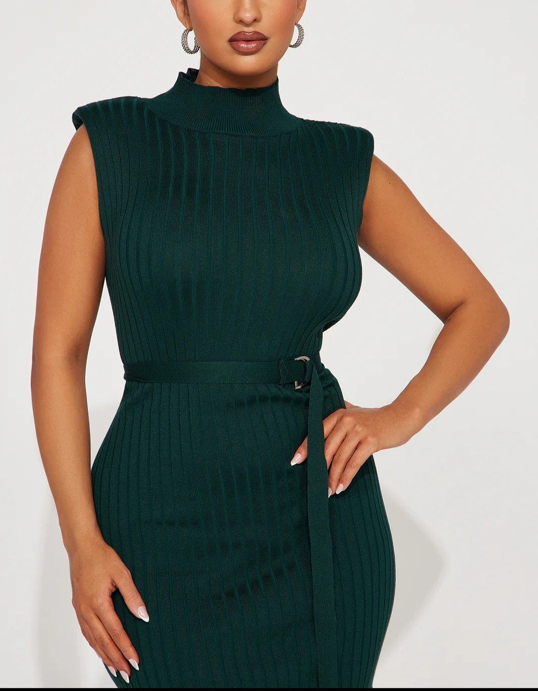 Money Moves Only Mock Neck Midi Dress - Green