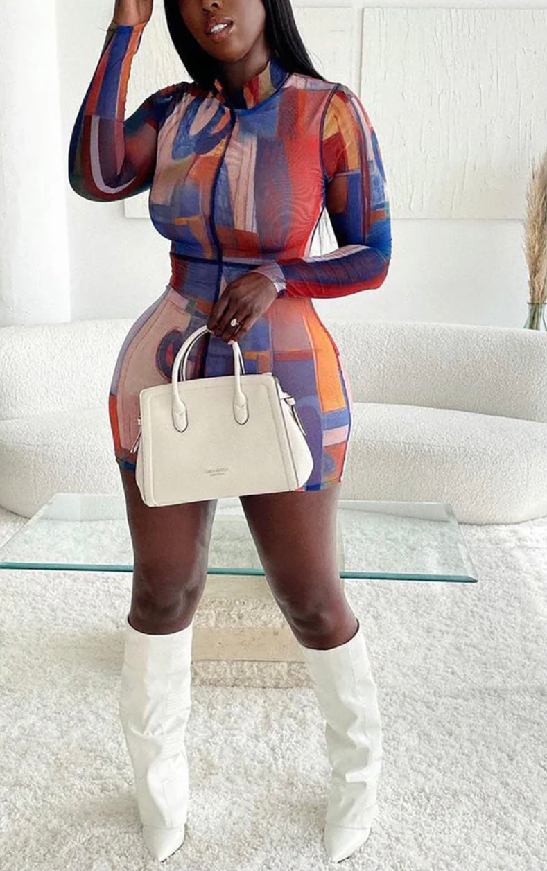 Colour Crush Mesh Mini Dress - Blue/Combo