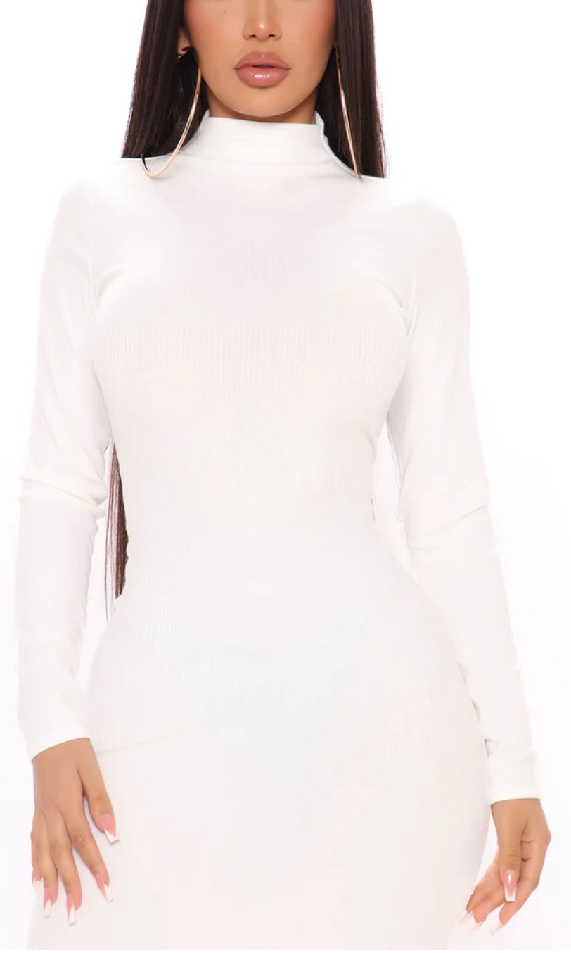 Class Act Long Sleeve Midi Dress - White