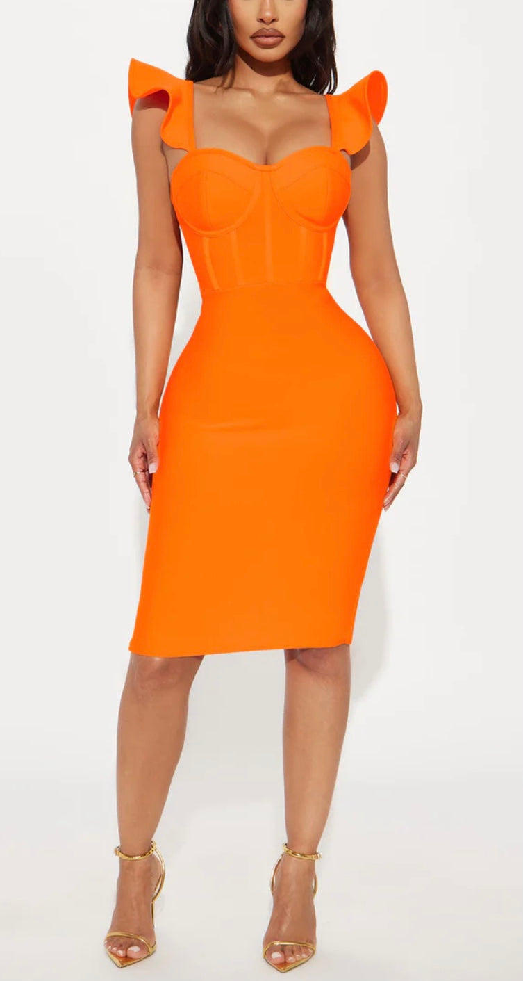 Tangerine Temptation Bandage Midi Dress - Orange