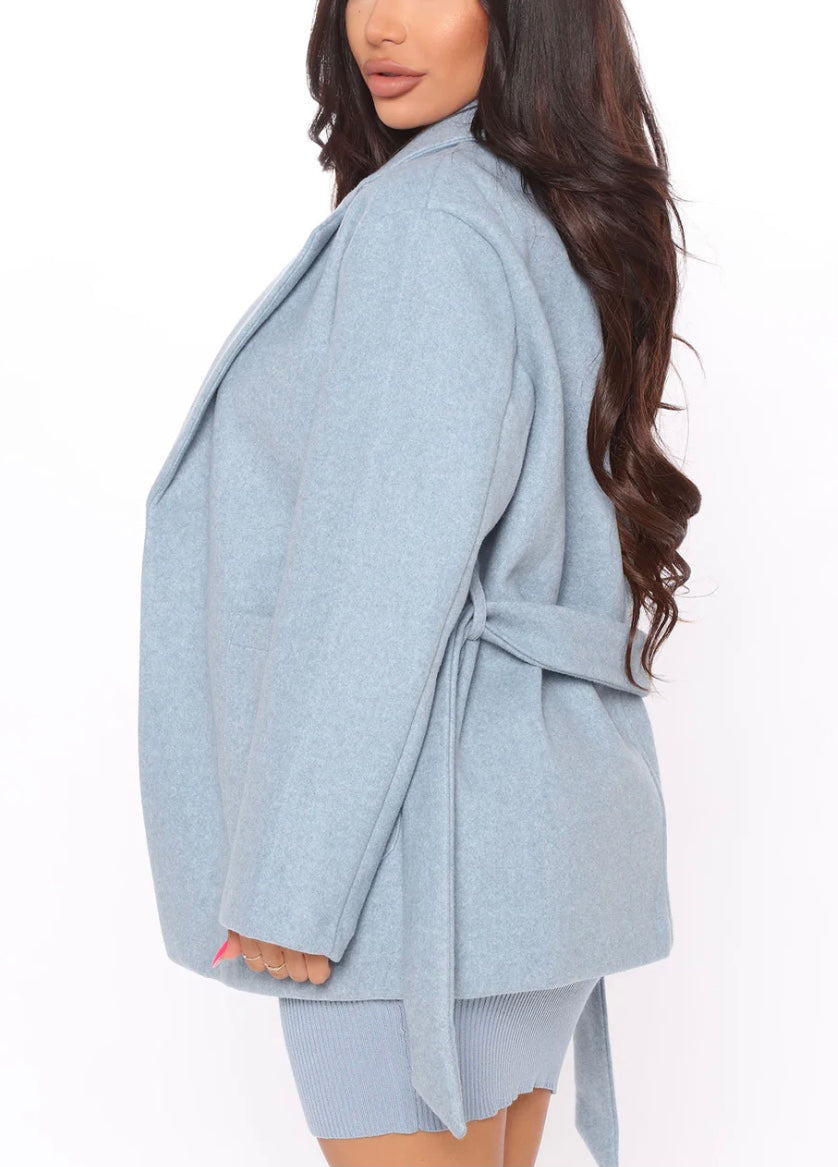 Ice Queen Energy Belted Coat - Light Blue