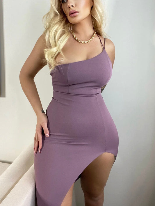 Lilac Dreams One-Shoulder Midi Dress - Lavender