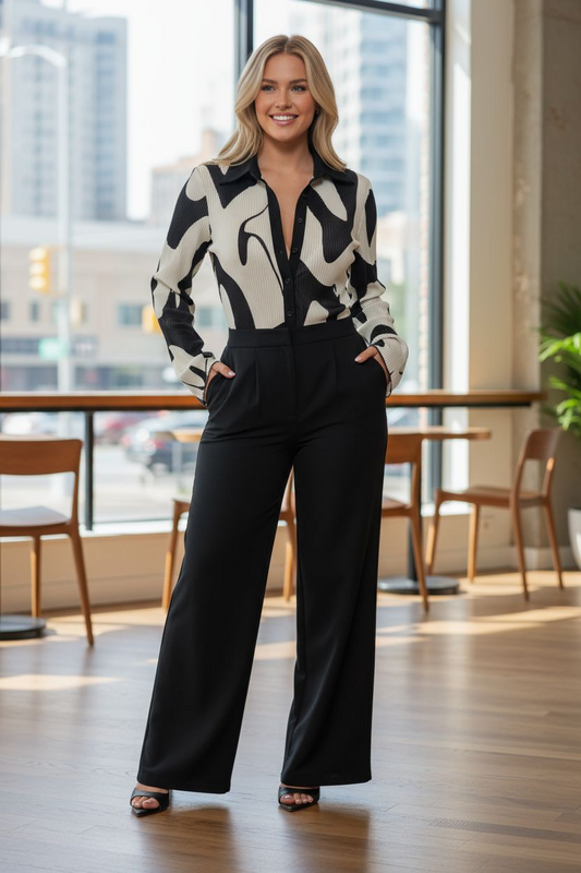 Power Play Button Up Monochrome Muse Top - Black/White