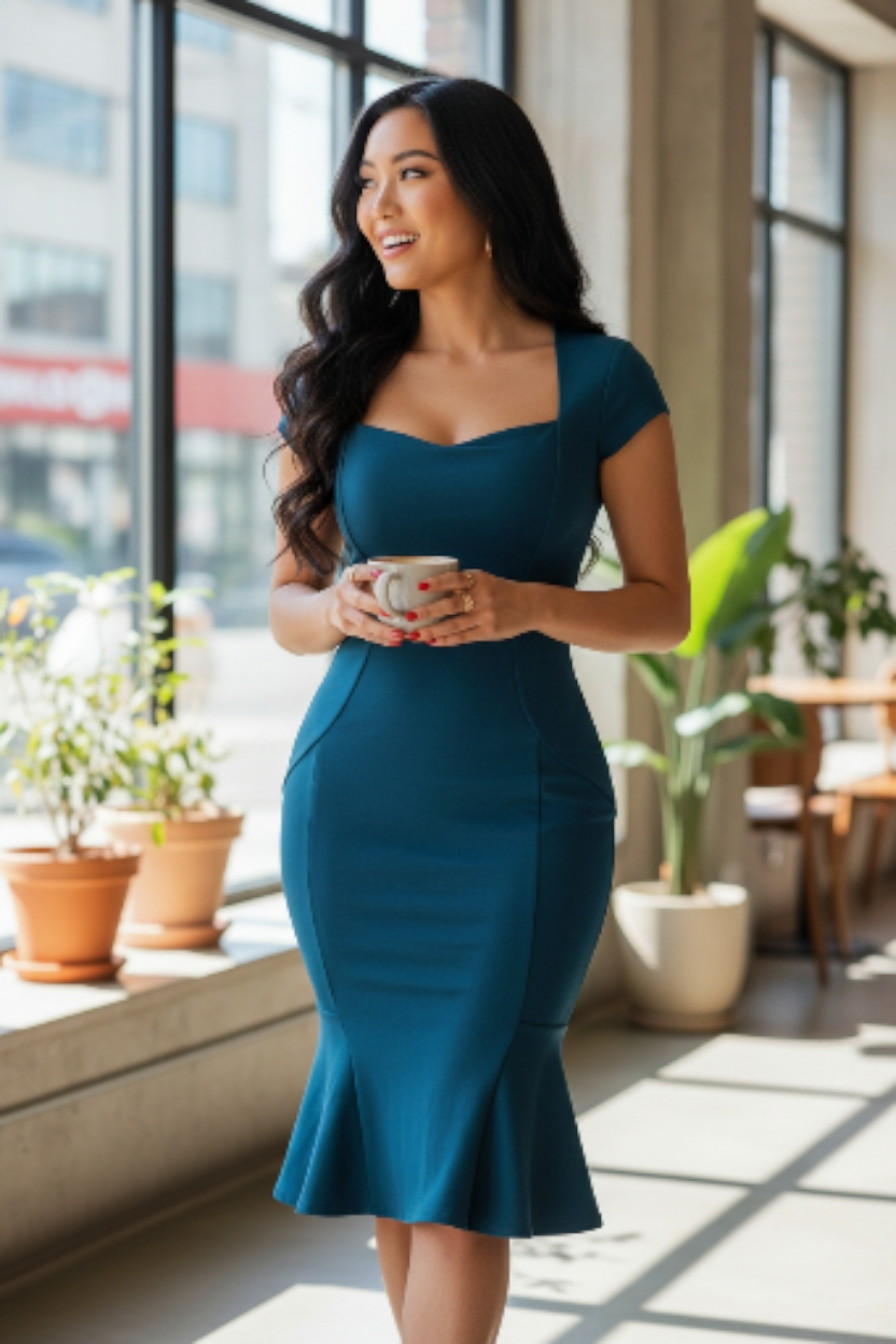 Soft Spoken & Sculpted Mermaid Ponte Midi Dress - Teal