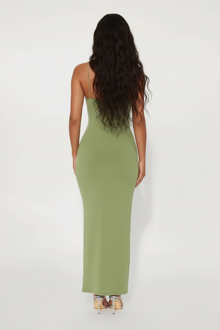 Chic Intentions High Slit Ribbed Maxi Dress - Olive