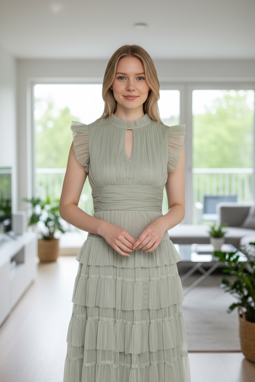 Frill Me Up Ruffle Sleeve Midi Dress - Sage