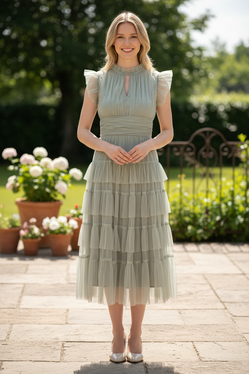 Frill Me Up Ruffle Sleeve Midi Dress - Sage