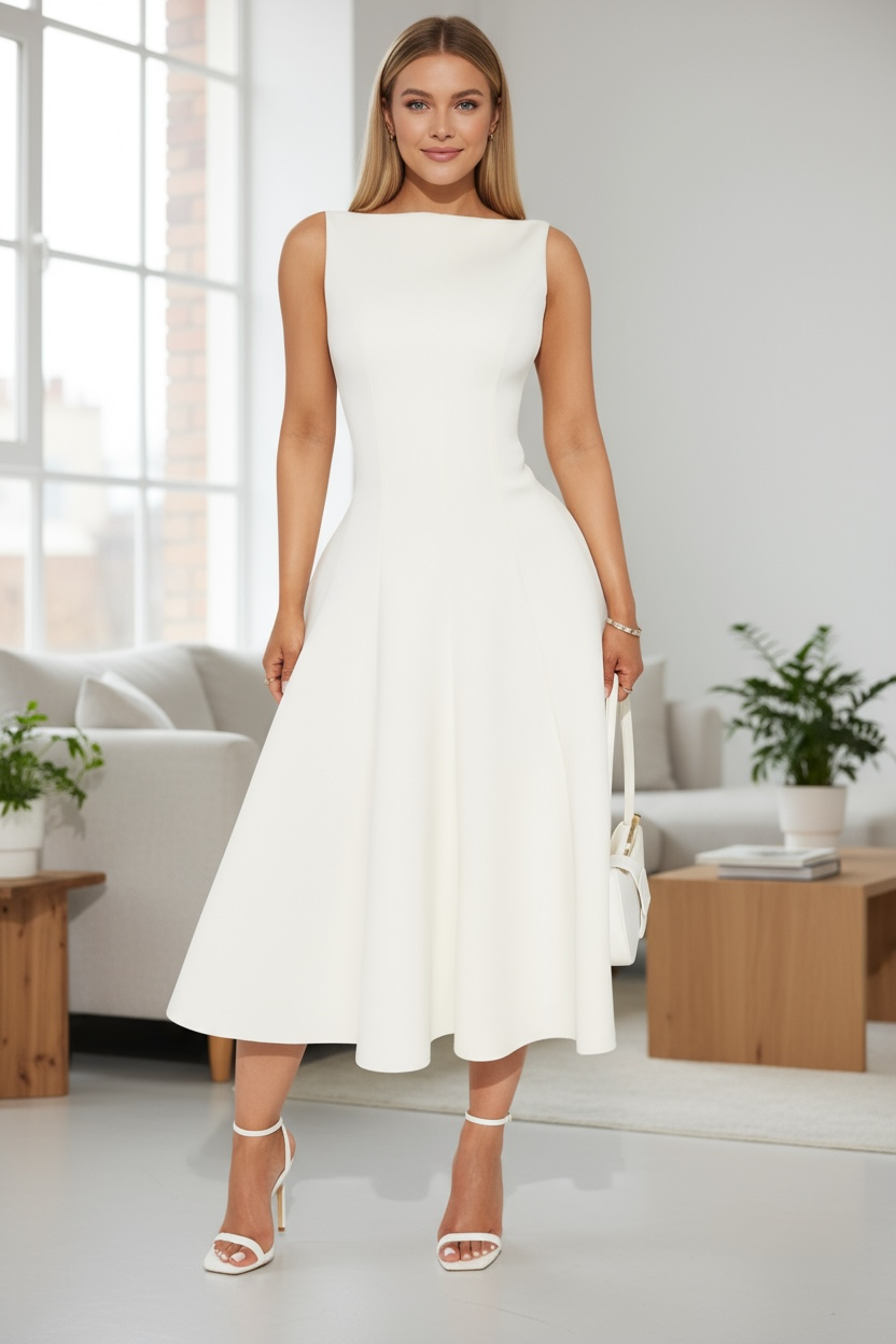 Cream Of The Chic Pleated Midi Dress - Ivory
