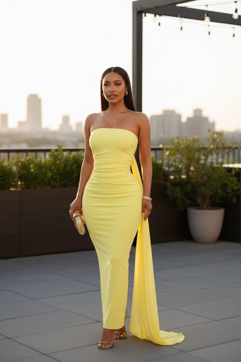 Sunbeam Seduction Scarf Wrap Maxi Dress - Butter Yellow