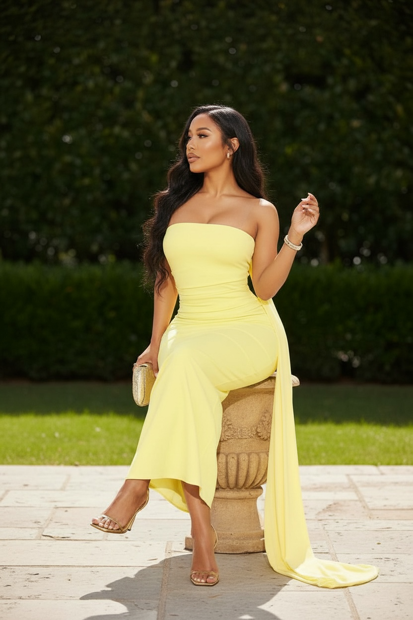 Sunbeam Seduction Scarf Wrap Maxi Dress - Butter Yellow