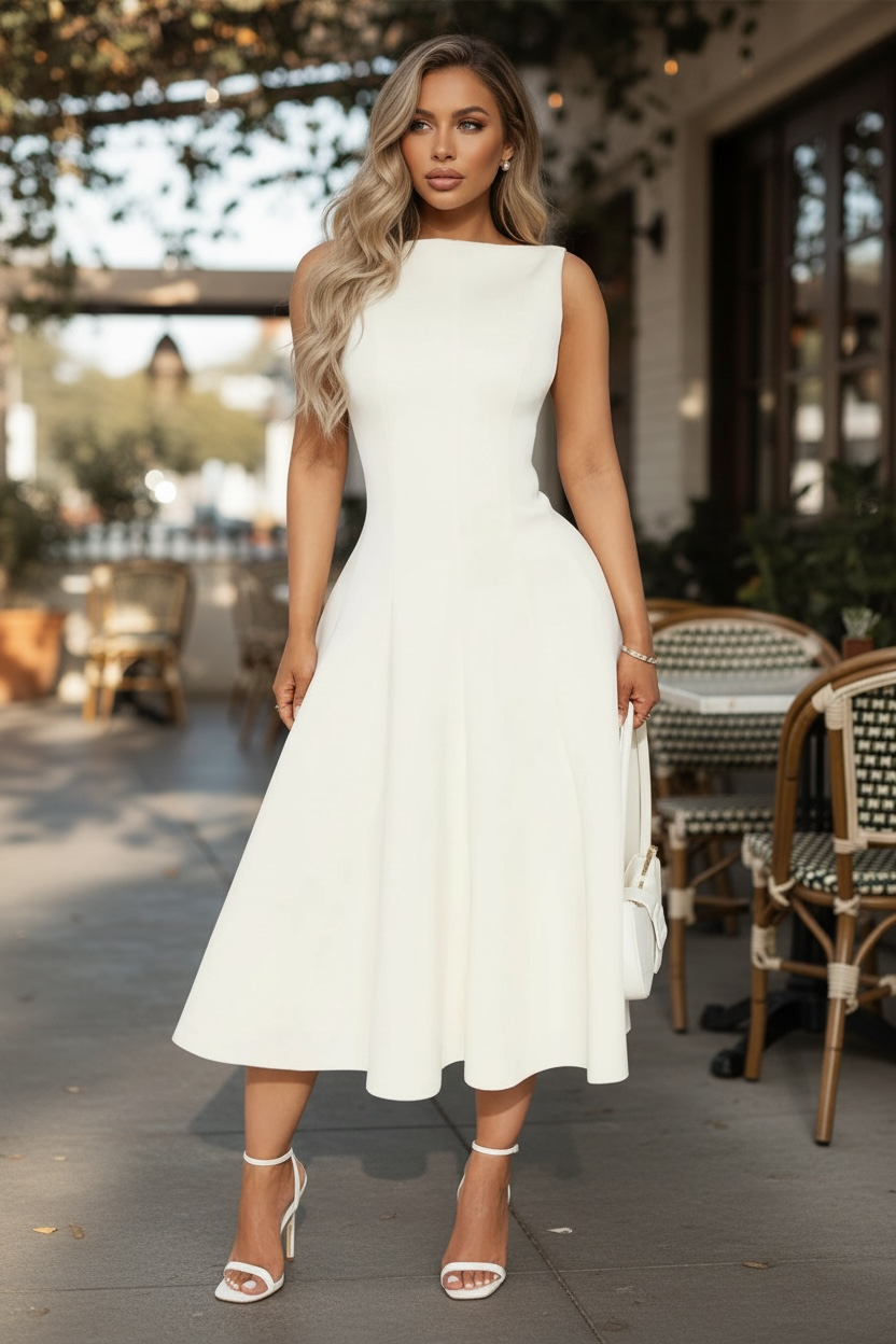 Cream Of The Chic Pleated Midi Dress - Ivory
