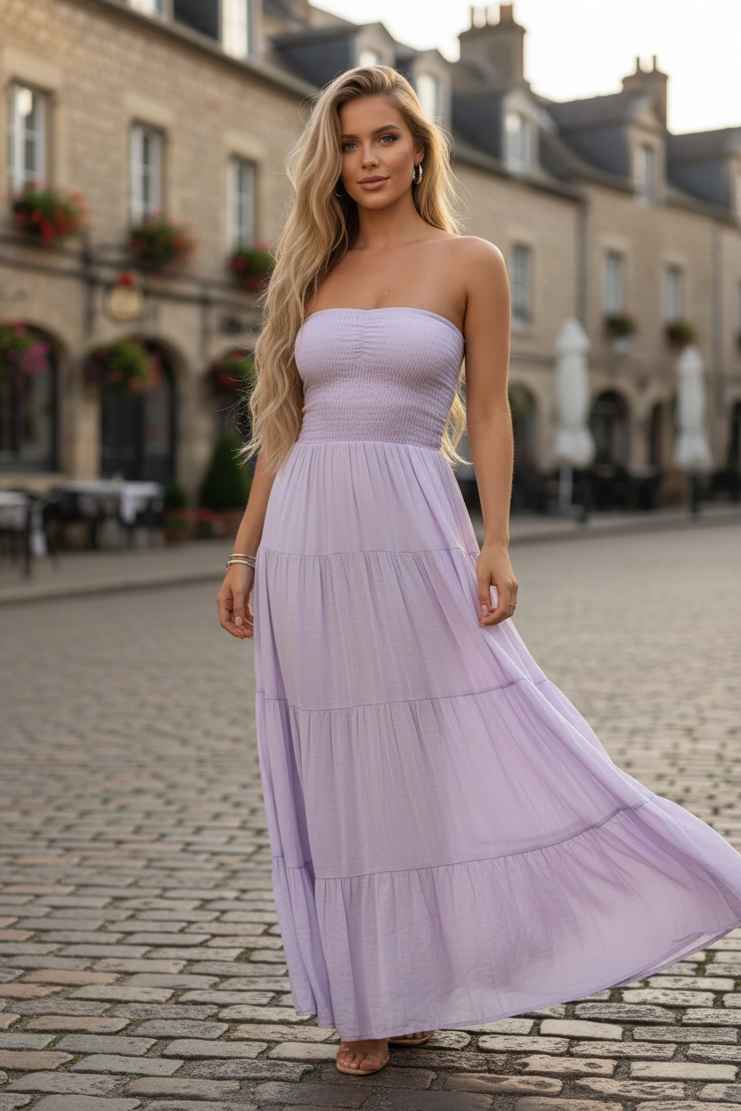 Feminine Aura Tiered Maxi Dress - Lavender