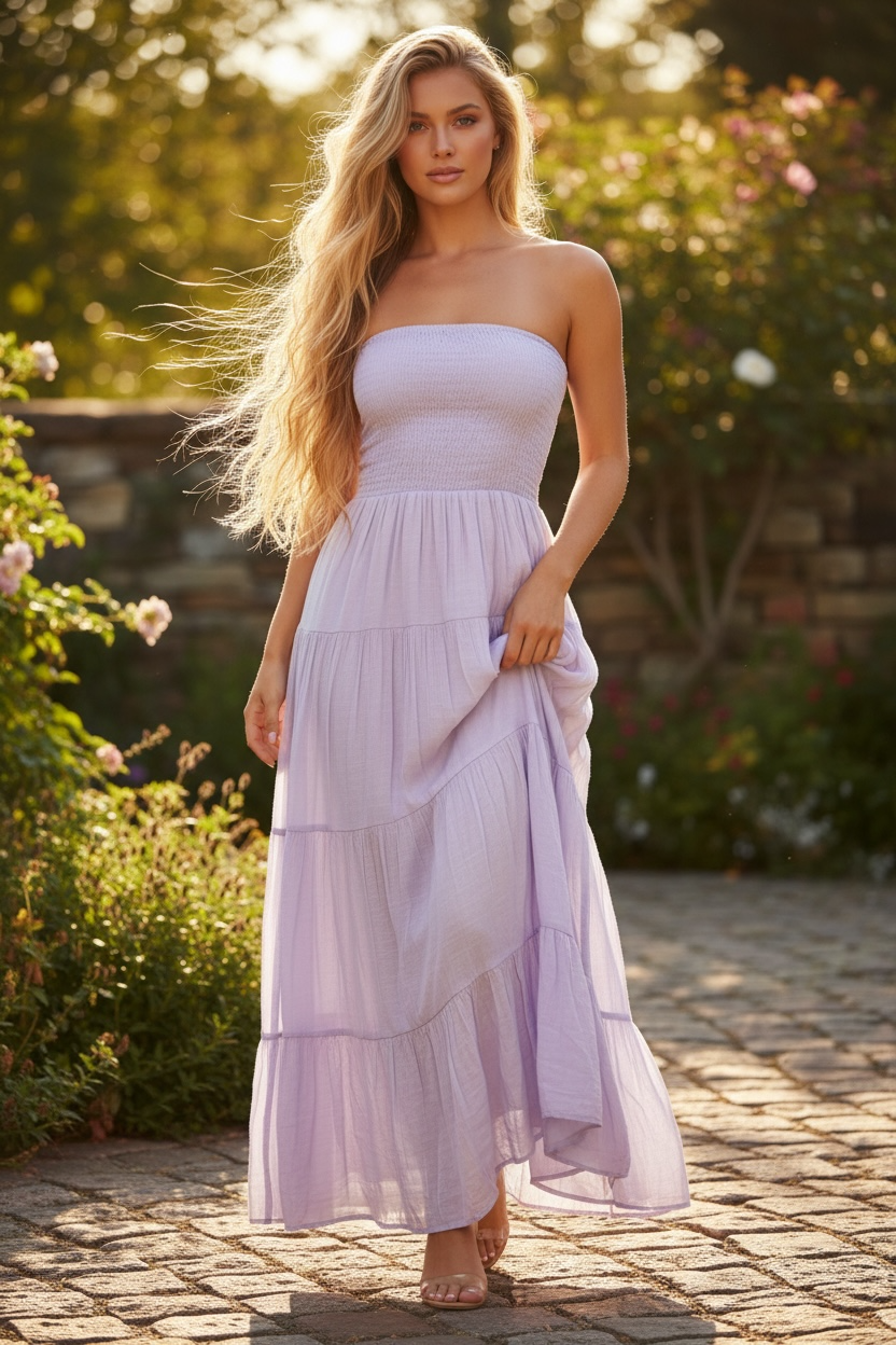 Feminine Aura Tiered Maxi Dress - Lavender