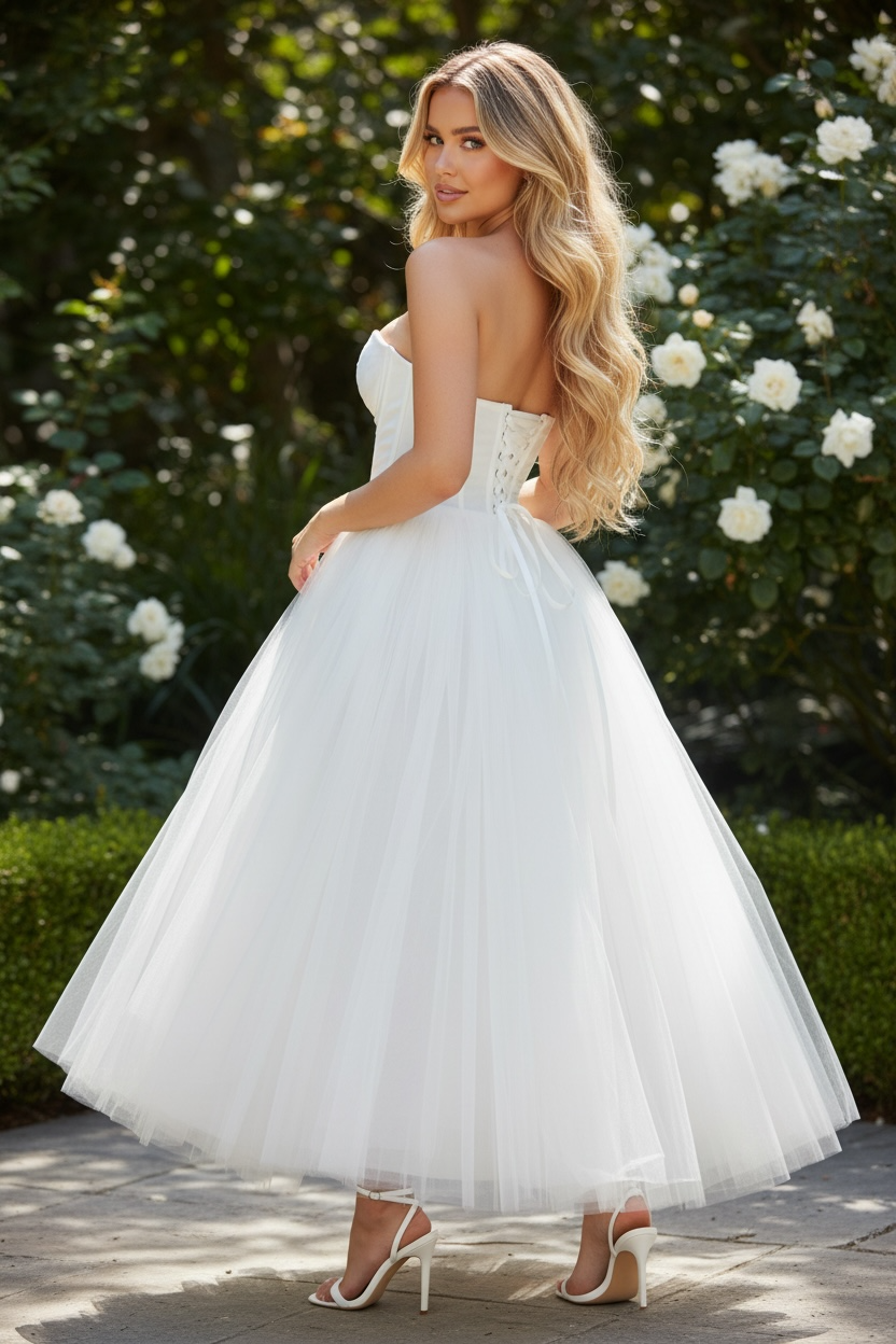 Heaven Sent Corset Tulle Midi Dress - White