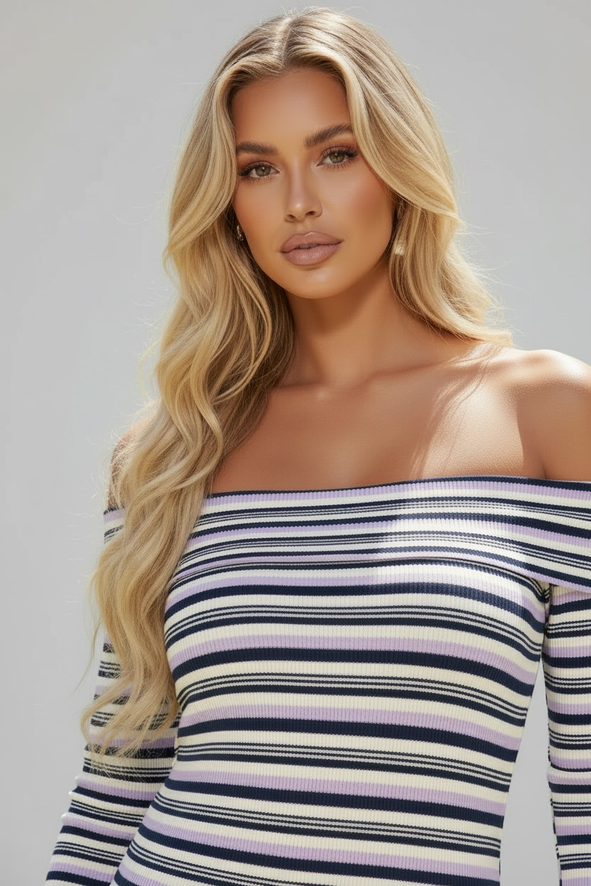 Cool Girl Energy Striped Ribbed Mini Dress - Lavender/Combo