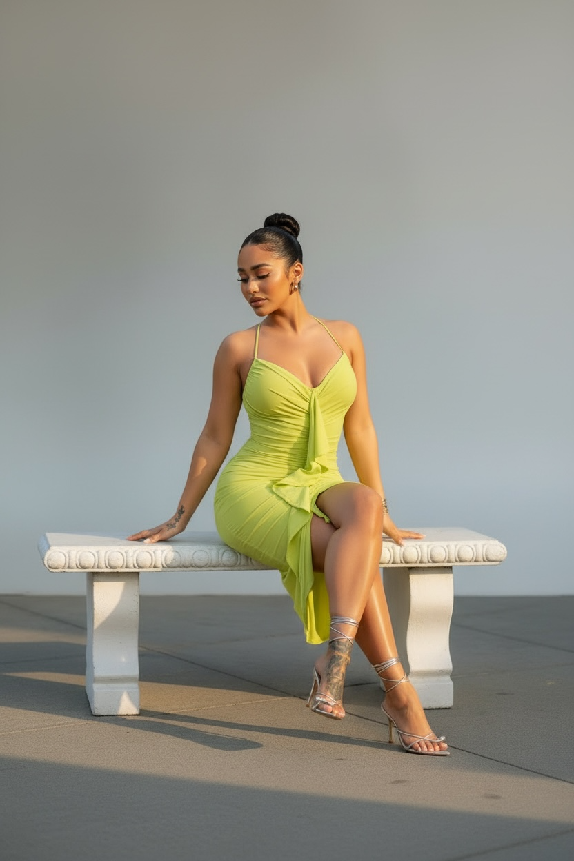 Island Vibes Bodycon Midi Dress - Chartreuse