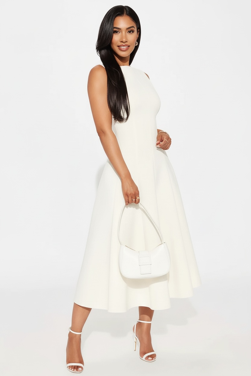 Cream Of The Chic Pleated Midi Dress - Ivory