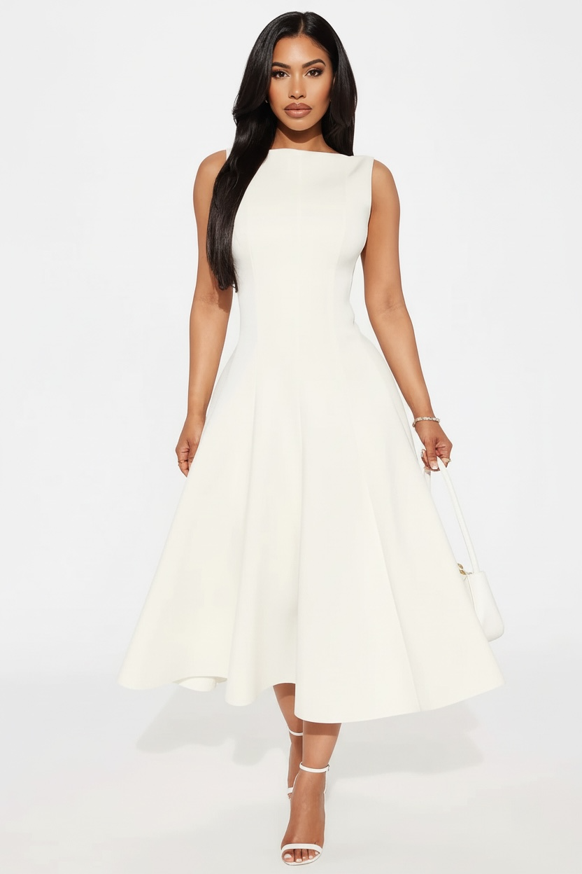 Cream Of The Chic Pleated Midi Dress - Ivory