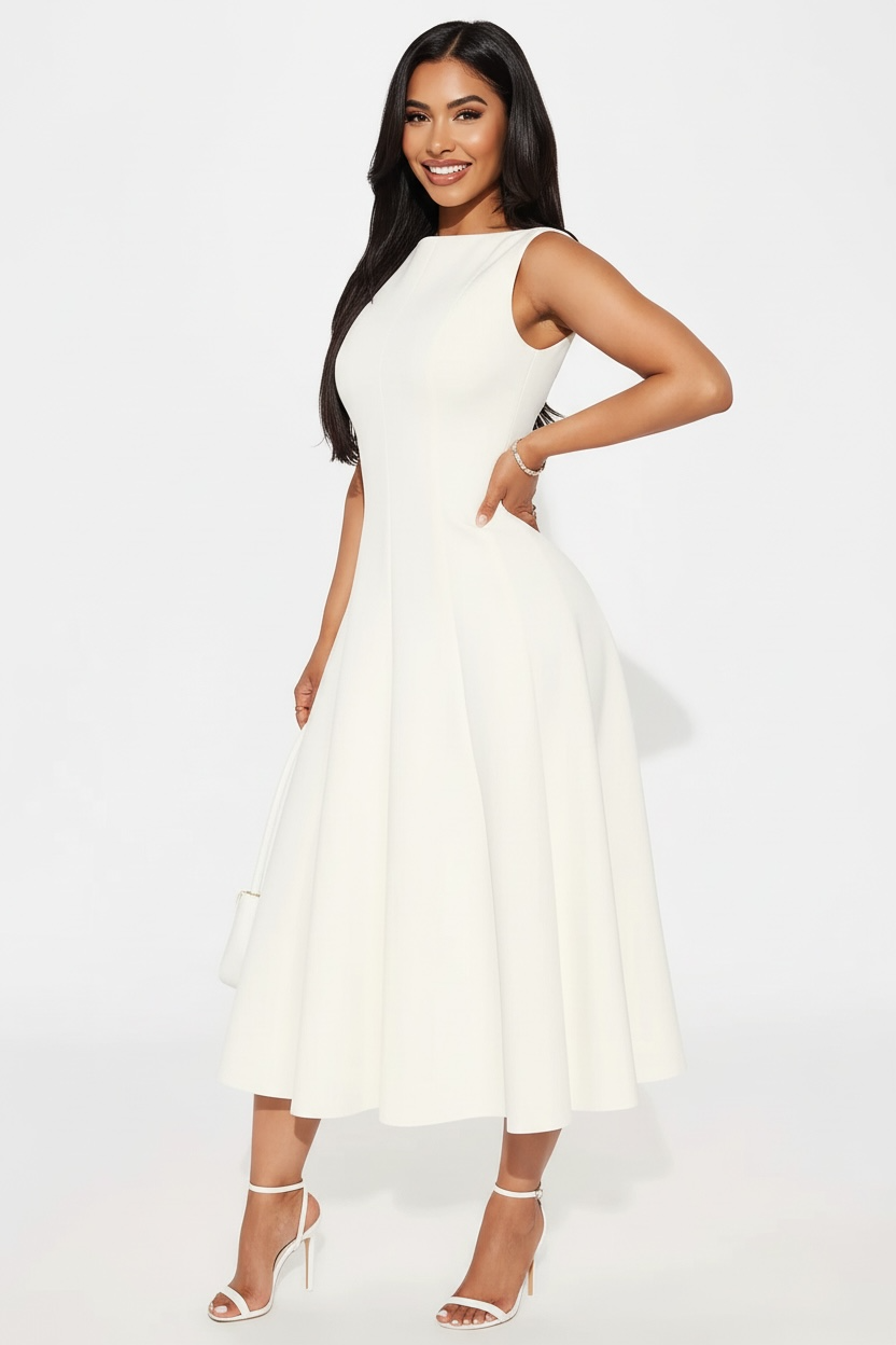 Cream Of The Chic Pleated Midi Dress - Ivory