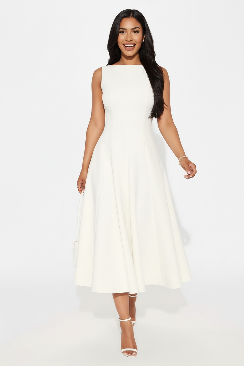 Cream Of The Chic Pleated Midi Dress - Ivory