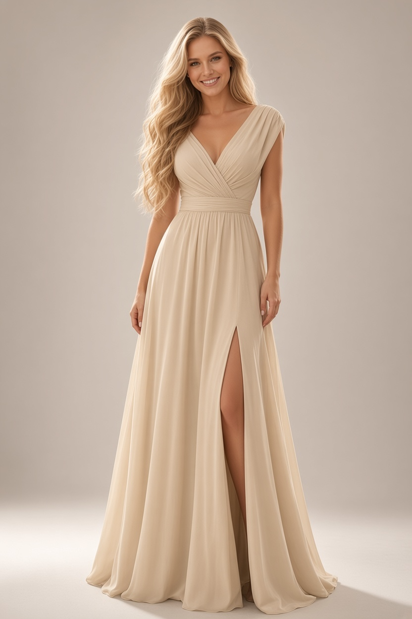 Compliments Incoming Pleated Chiffon Maxi Dress - Champagne