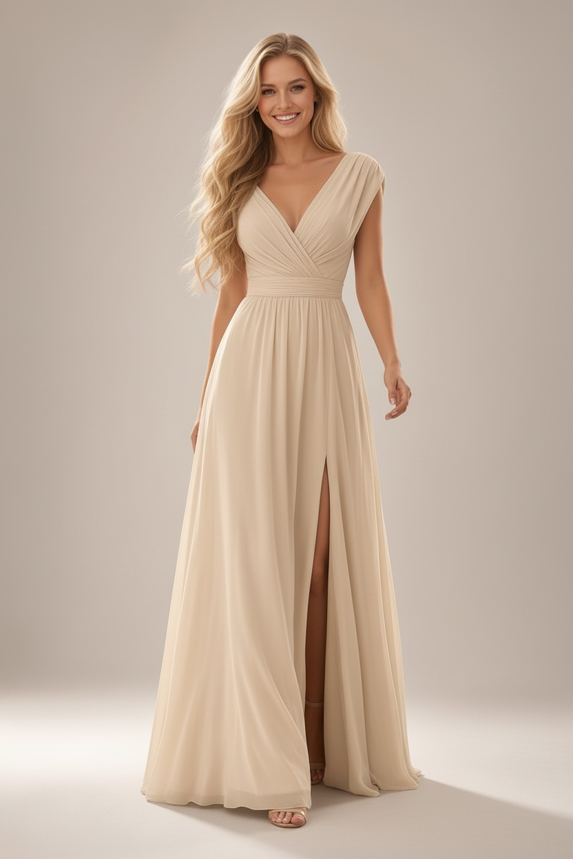 Compliments Incoming Pleated Chiffon Maxi Dress - Champagne