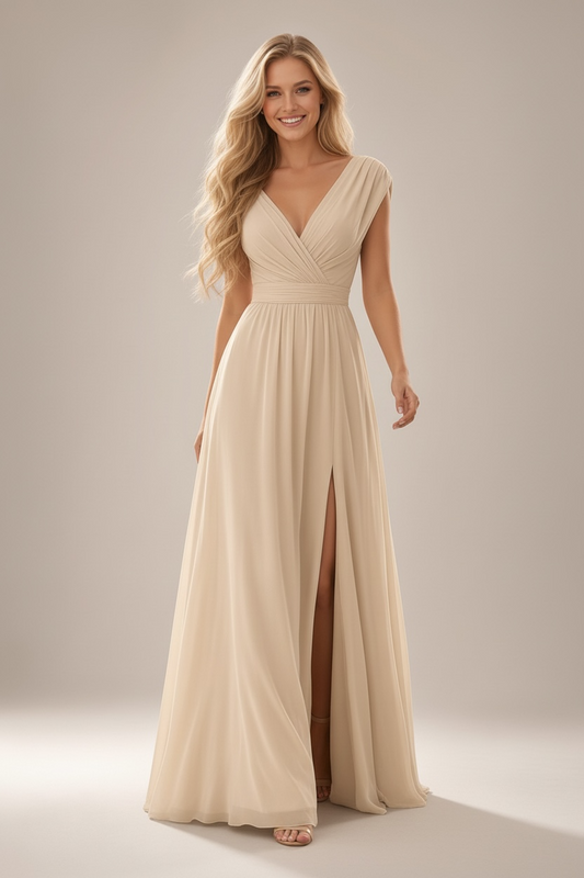 Compliments Incoming Pleated Chiffon Maxi Dress - Champagne