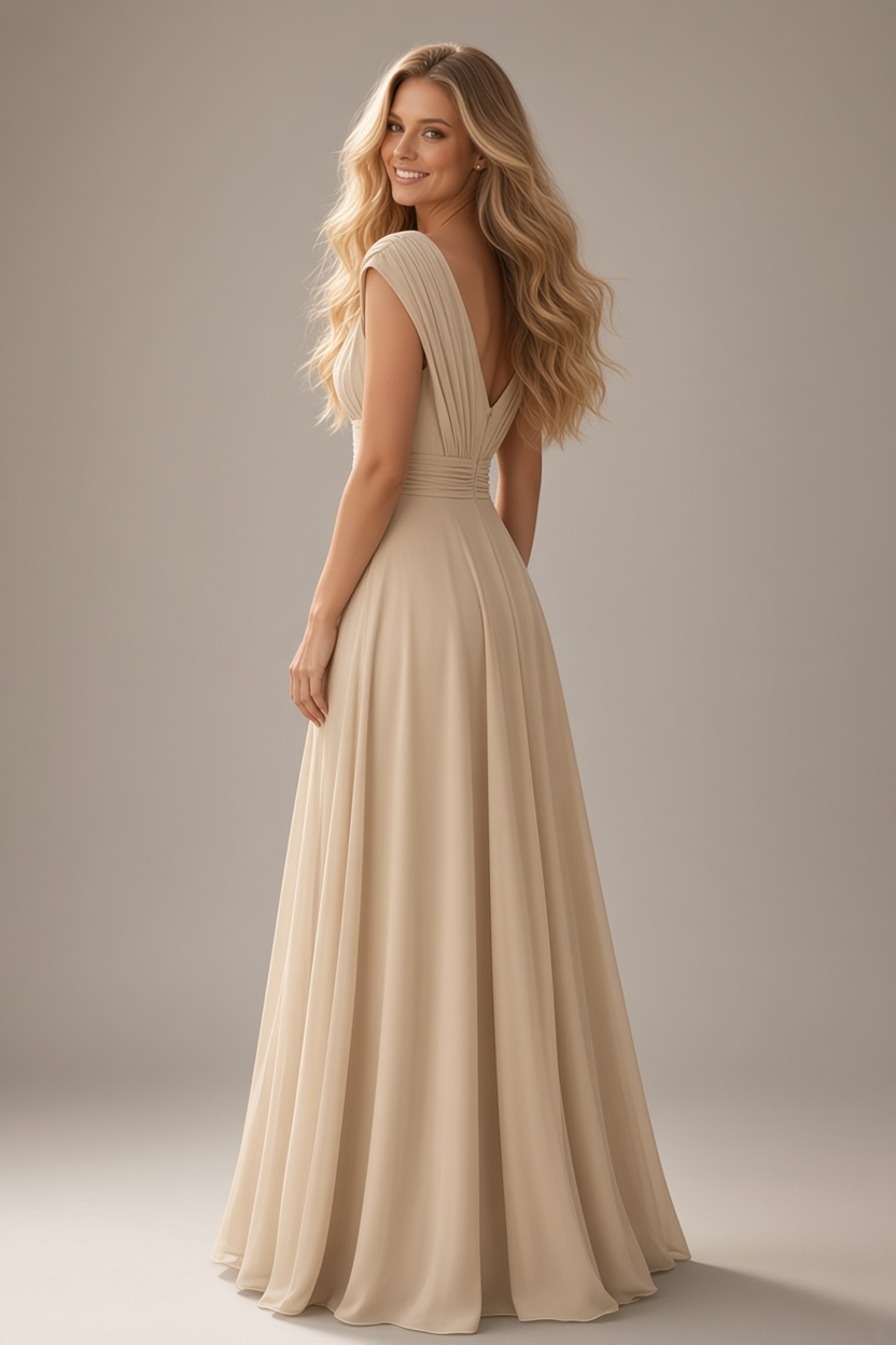 Compliments Incoming Pleated Chiffon Maxi Dress - Champagne