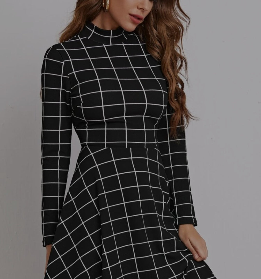 Check Me Out Grid Preloved Midi Dress - Black/White