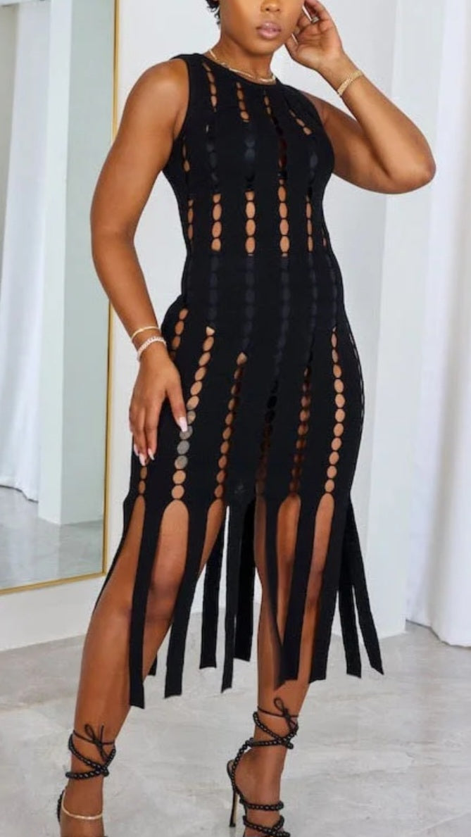 No Strings Attached Cut-Out Knit Dress - Black