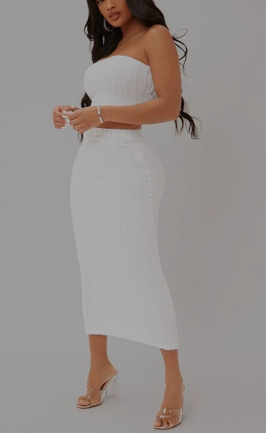 Frost Me Twice Winter Edition Crop Top Skirt Set - White